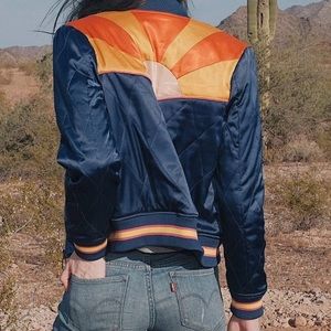 Classic Rock Couture Navy Rising Sun Bomber Jacket